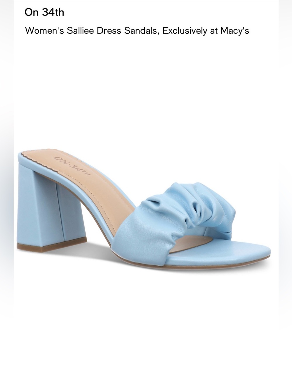 On 34th Light Blue Ruched Slide Mules